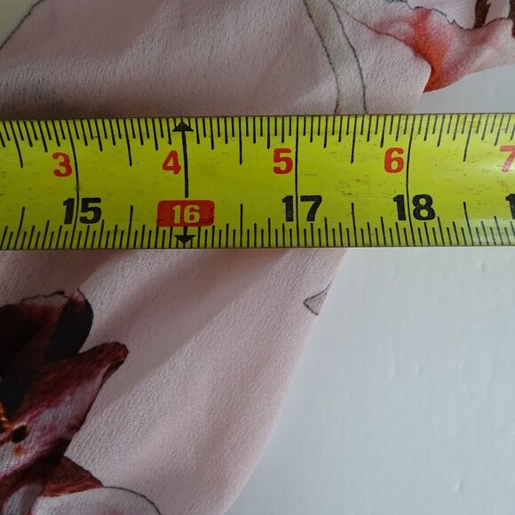 Boohoo Floral Crepe Smock Dress Women Size 12 Pink Tiered Short Sleeve NEW - Picture 8 of 10